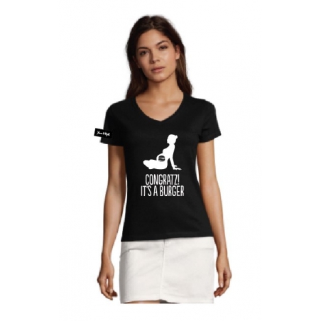 Yane&Kjell t-shirt-women v neck-zwart -Congratulations