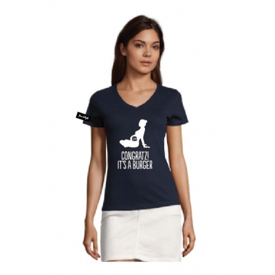 Yane&Kjell t-shirt-women v neck-navy -Congratulations