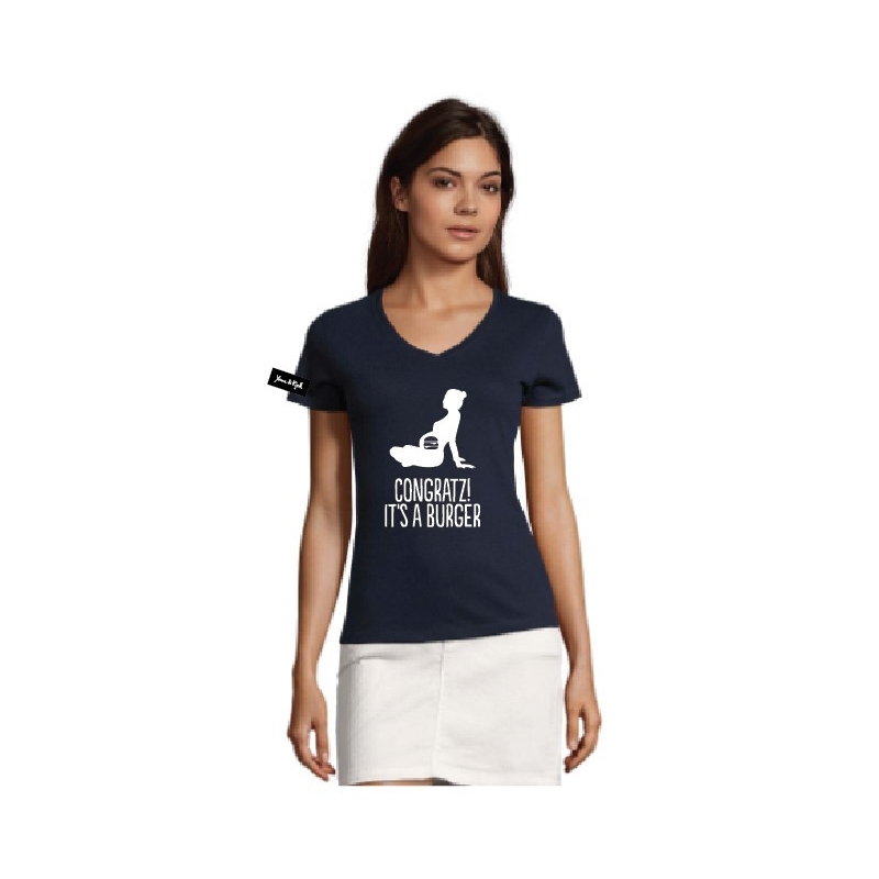 Yane&Kjell t-shirt-women v neck-navy -Congratulations