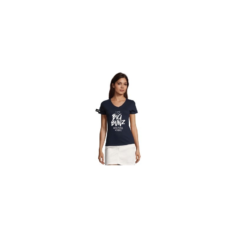 Yane&Kjell t-shirt-women v neck-navy -Big Bunz